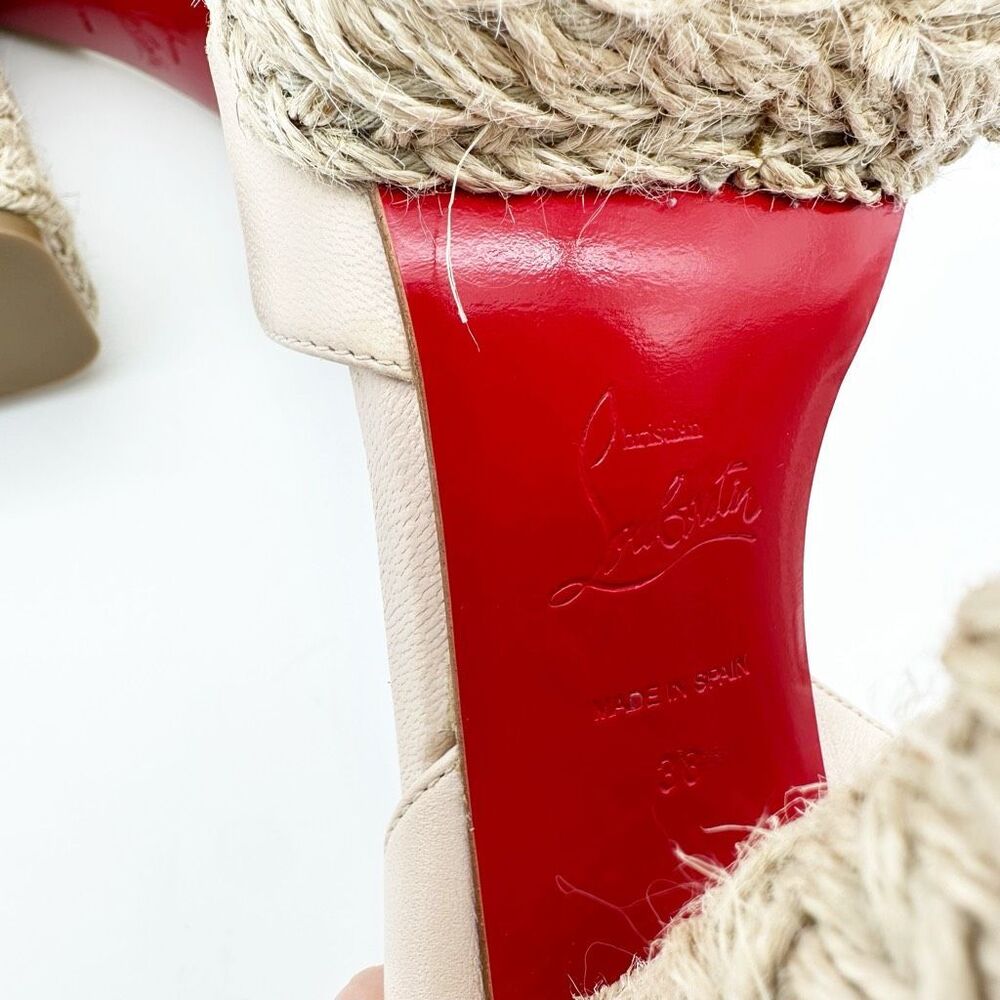 CHRISTIAN LOUBOUTIN Super Mariza Platform Espadrille Block Heels Size 38 Beige - Picture 11 of 15
